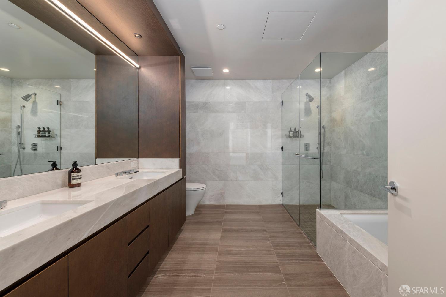 488 Folsom Street, Unit 4305 San Francisco, CA 94105 - Photo 15 of 45 a bathroom with a large tub shower sink vanity and toilet