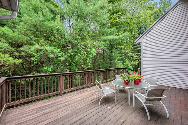 a view of balcony with furniture and flowers