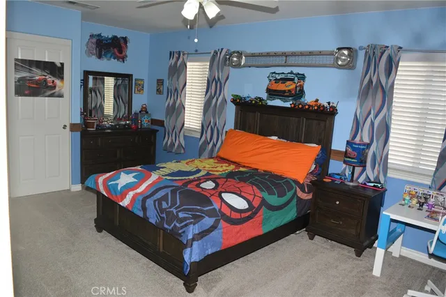 a bedroom with a bed and dresser