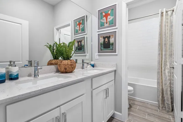 a bathroom with sink and mirror