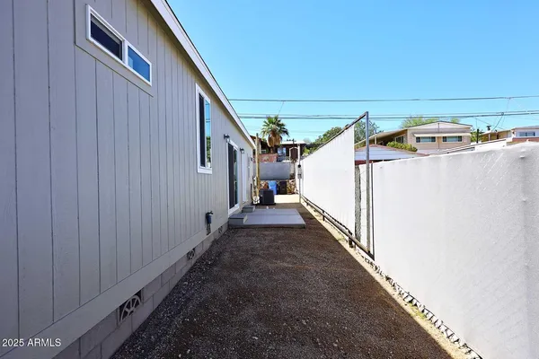 a view of a garage with stairs