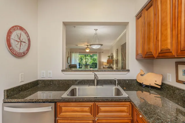 a kitchen with a sink and a granite top