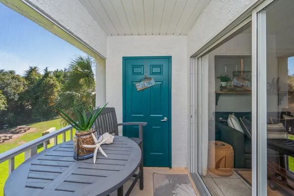 a deck view with a seating space