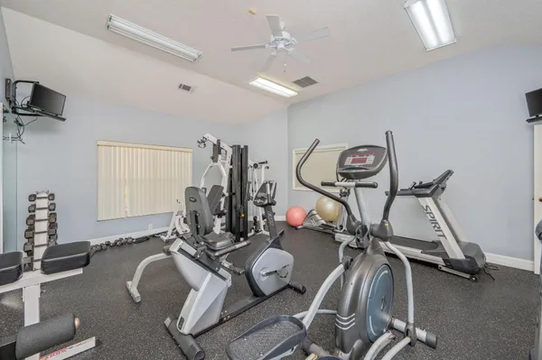 a room with gym equipment