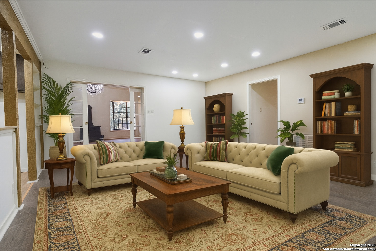 19517 Scenic Loop Road Helotes, TX 78023 - Photo 25 of 55 a living room with furniture and wooden floor