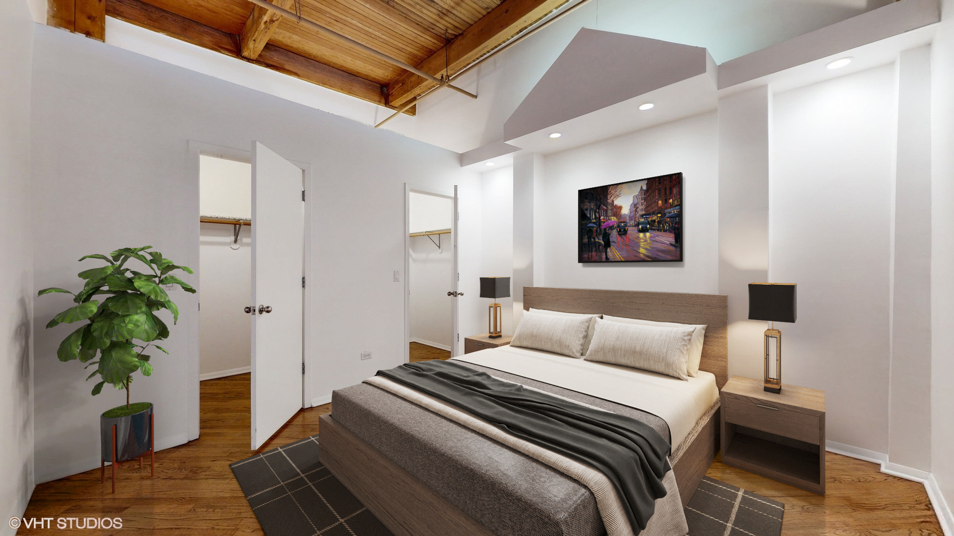 616 West Fulton Street, Unit 609 Chicago, IL 60661 - Photo 9 of 23 a bedroom with a bed and a potted plant