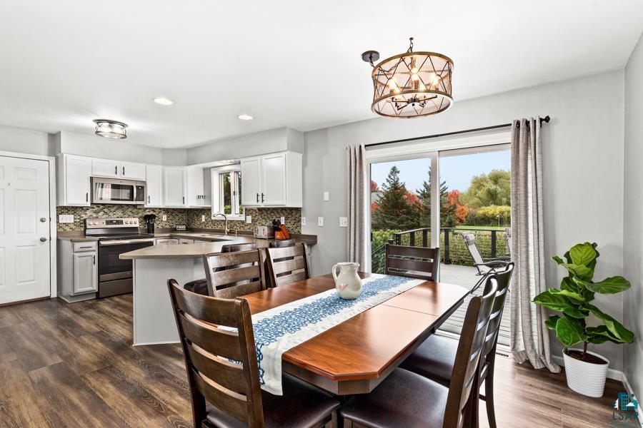 2020 East 11th Street Superior, WI 54880 - Photo 6 of 30 Dining space featuring dark wood-type flooring and a chandelier