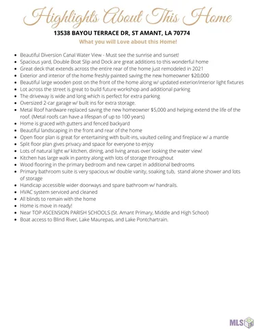 $465,000 | 13538 Bayou Terrace Drive, St. Amant, LA 70774