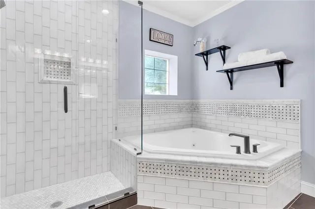 a bathroom with a bathtub