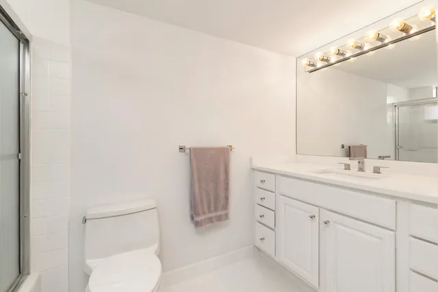 a bathroom with a sink a toilet and vanity