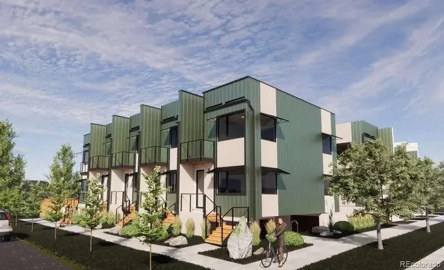 a front view of a building with street view