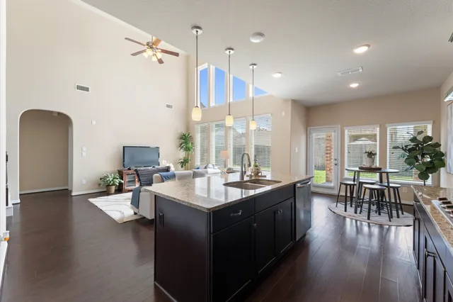 a room with lots of counter space and furniture
