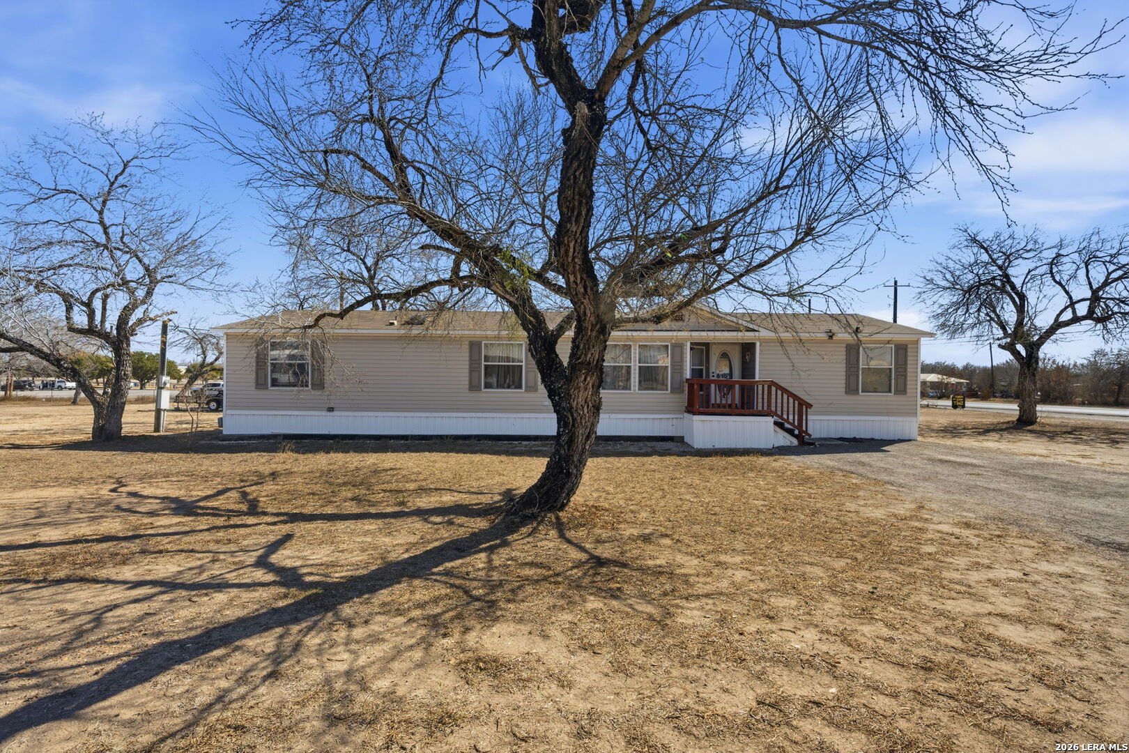 a tree in front of a white house