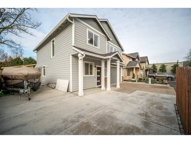 a view of outdoor space and wooden shelves