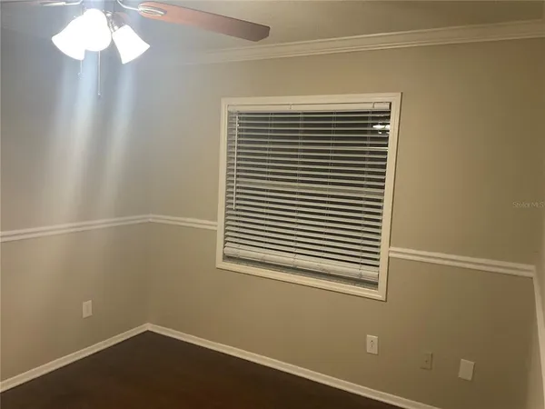 a view of a small space with a window