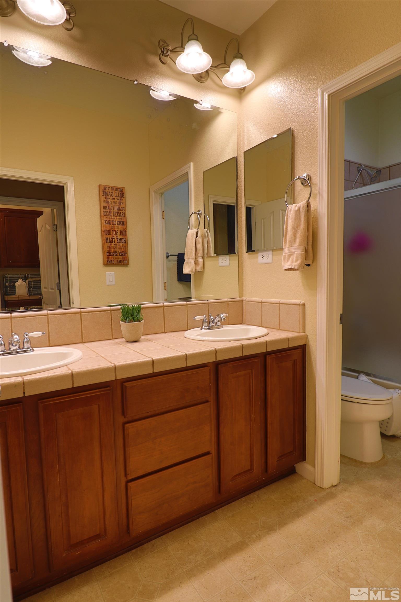 2491 Spring Flower Drive Reno, NV 89521 - Photo 15 of 19 a bathroom with a double vanity sink and a mirror