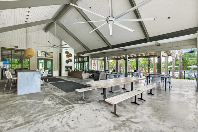 a view of a swimming pool with a garden