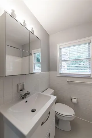 a bathroom with a sink a mirror and a toilet