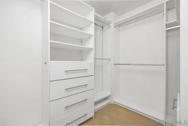a view of walk in closet with empty racks