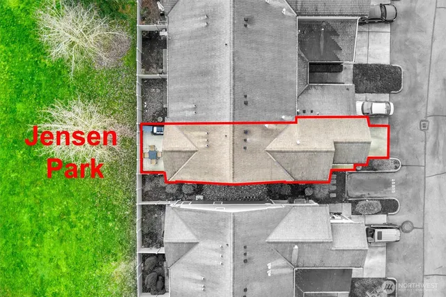 a view of a park with swings