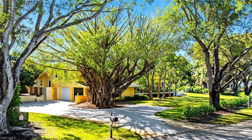 586 Yucca Road Naples, FL 34102 - Photo 26 of 26 Obstructed view of property with curved driveway and a front lawn