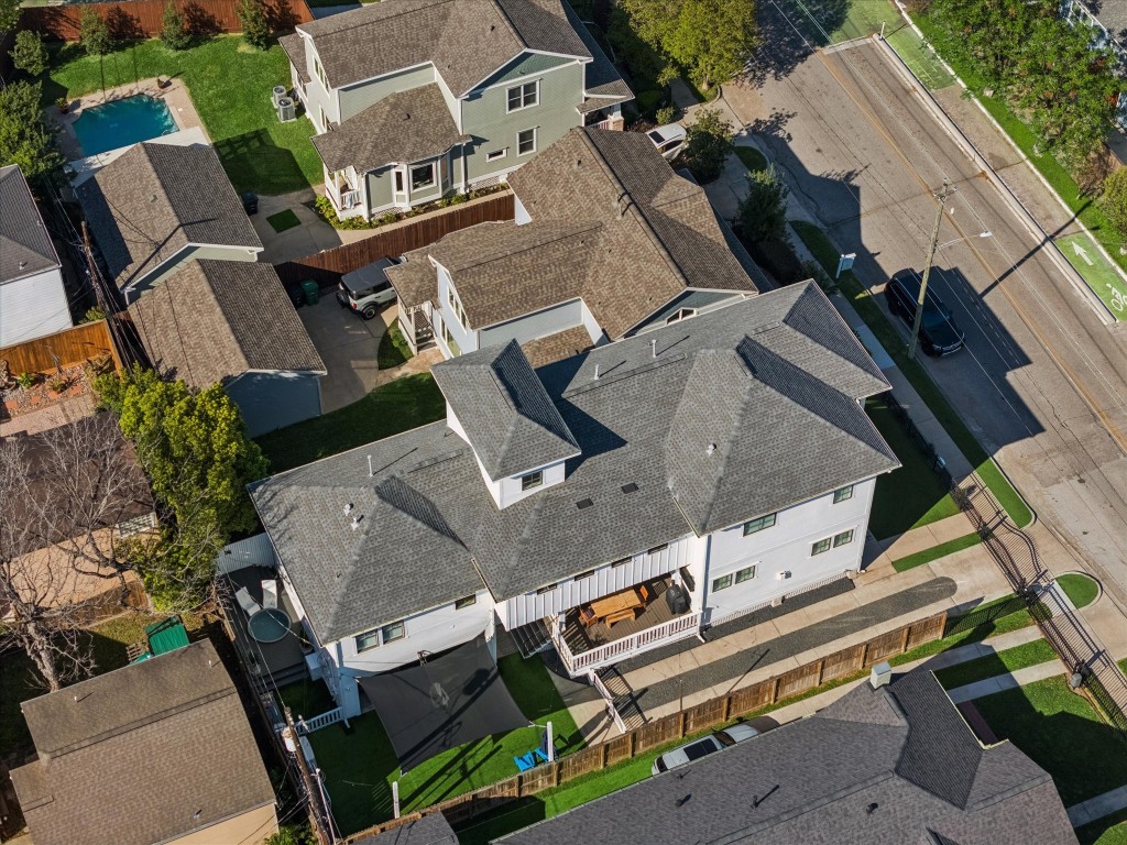 3535 Michaux Street Houston, TX 77009 - Photo 45 of 48 This aerial view shows the footprint of two-story 3535 Michaux a suburban neighborhood featuring a spacious backyard and deck.