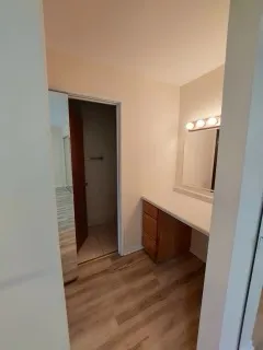 a bathroom with a sink a light fixture and a mirror