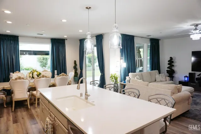 a close view of a sink and a stove