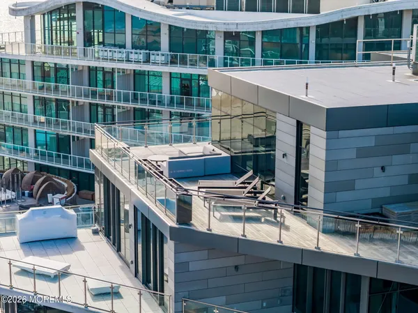 a view of a building from a balcony