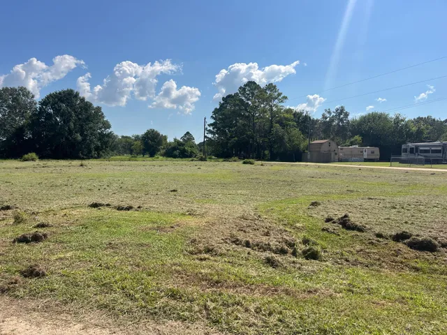 a view of a field with an ocean