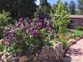 32147 Sylvan Road Golden, CO 80403 - Photo 25 of 27 a small yard with flowers and a bench