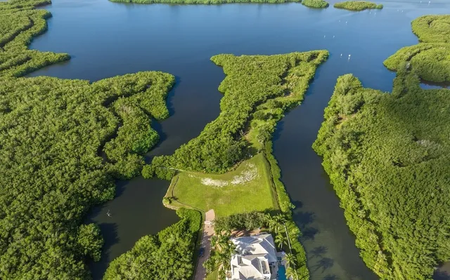 a view of a lake with a city