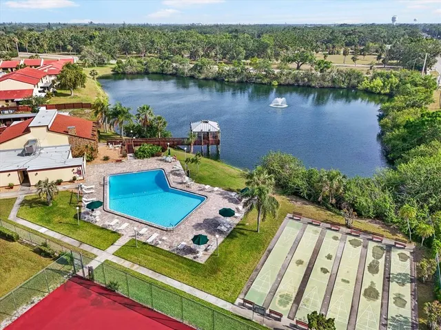 a view of city and swimming pool