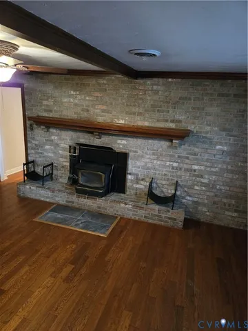 a living room with a fireplace