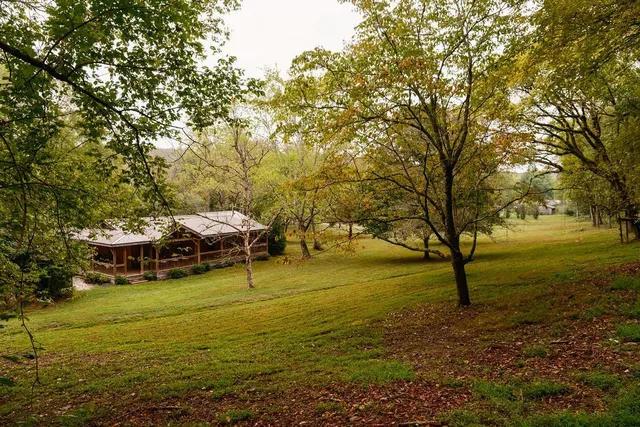 a backyard of a house with lots of green space