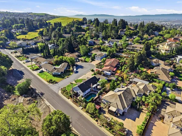 an aerial view of residential houses with outdoor space
