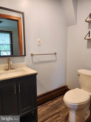 a bathroom with a sink mirror and vanity