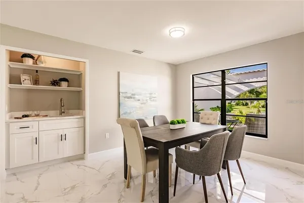 a table and chairs in a room