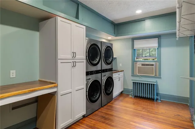 a view of a livingroom with wooden floor