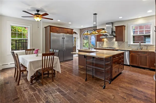 a room with furniture and a fireplace