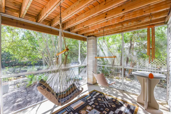 a patio view with a backyard