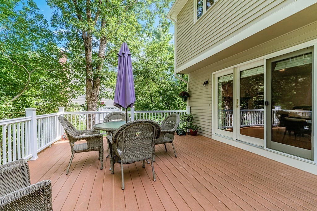 58 York Road Mansfield, MA 02048 - Photo 35 of 42 a view of a roof deck with table and chairs and wooden floor