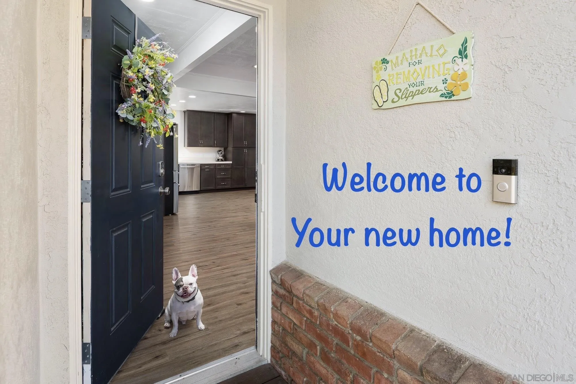 a view of a hallway with wooden floor and a potted plant