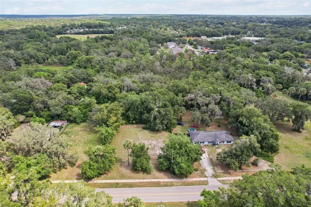 an aerial view of a town with houses