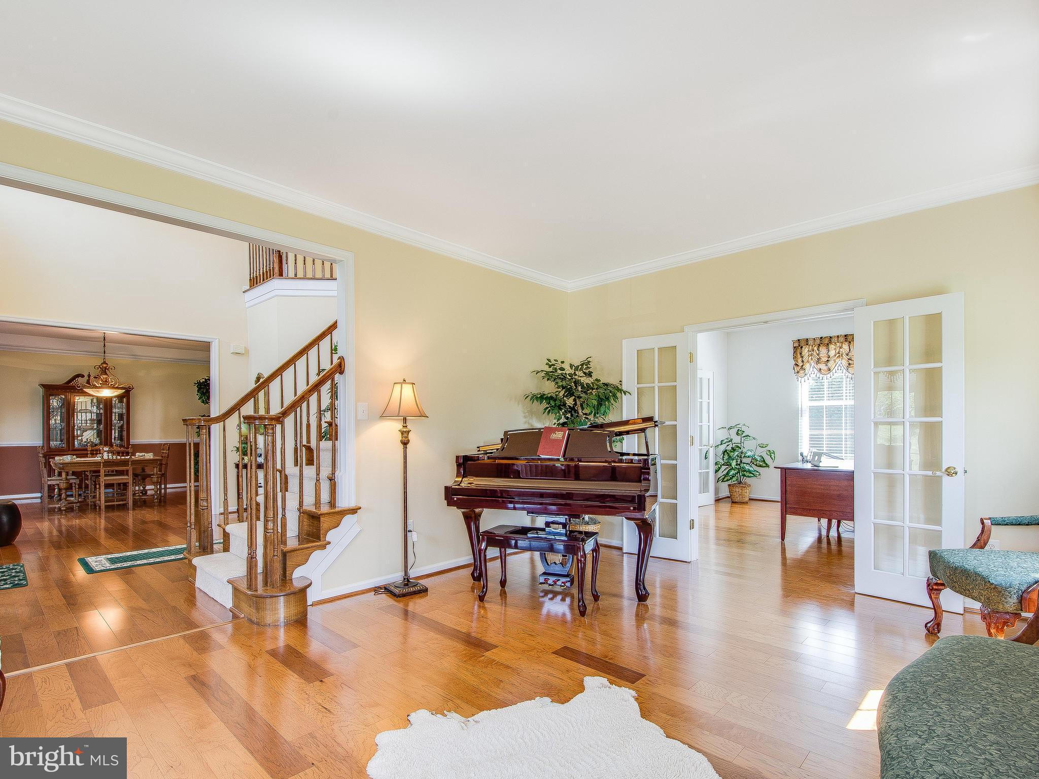 Living Room With French Doors to Library
