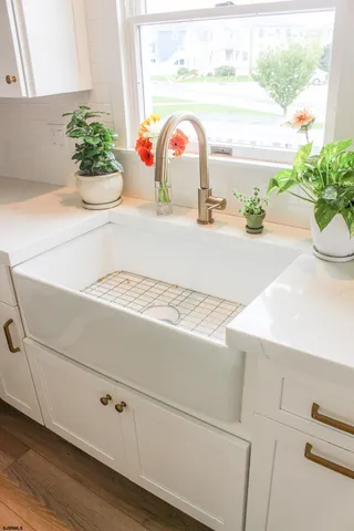 a close view of sink and microwave
