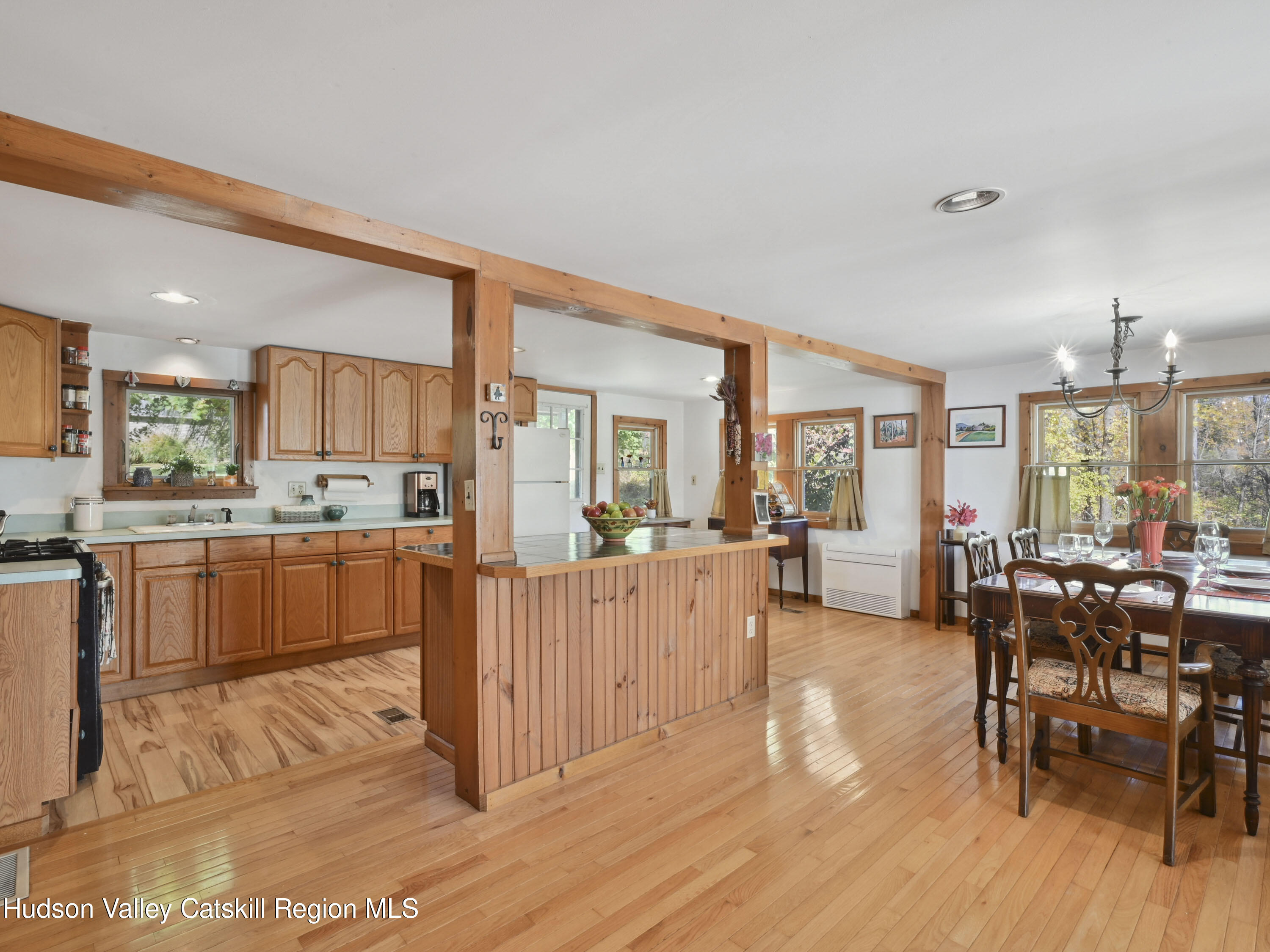123 Maple Street Catskill, NY 12414 - Photo 18 of 47 a living room with furniture a wooden floor and kitchen view