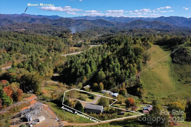 an aerial view of a house with mountain view
