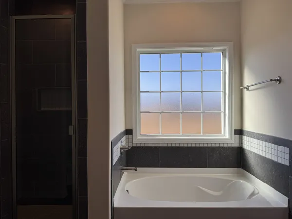 a bathroom with a bathtub