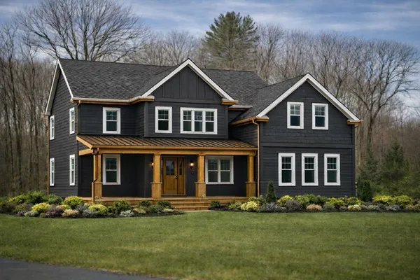 front view of a house with a yard